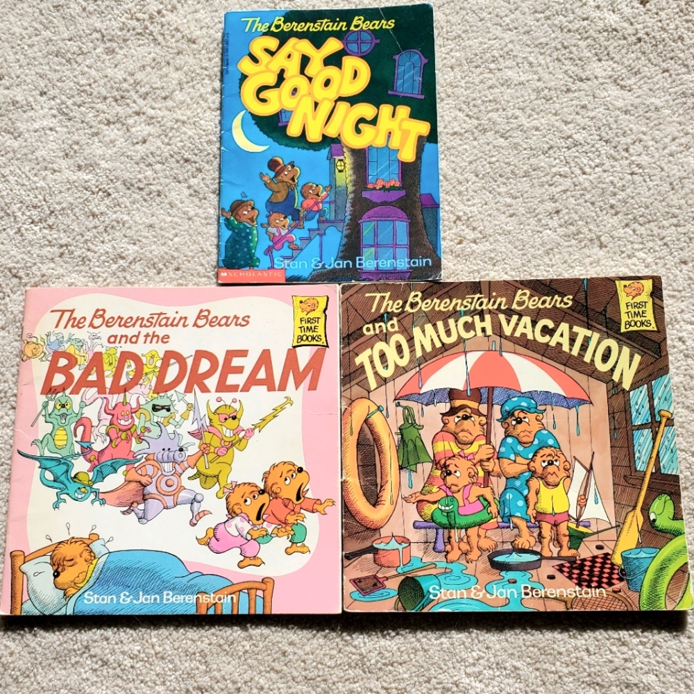 3 Vintage The Berenstain Bears First Time Books Say Good Night/Too Much Vacation